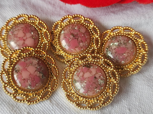 Lot 5  boutons vintage en métal doré coeur rose  2,3 cm ref 2012
