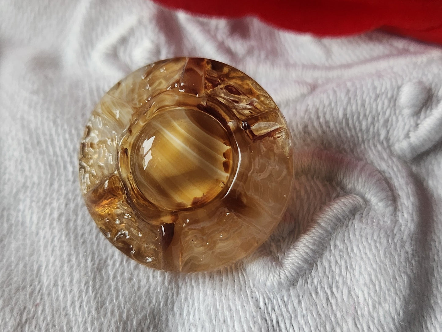 Gros bouton en verre marron caramel  ancien vintage  2,2 cm D13B