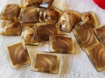 Lot 10 boutons vintage marron inclusion 1,4  sur 1,7 cm ref 5080