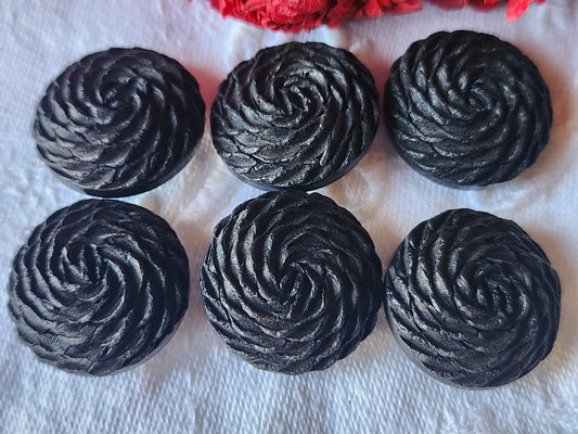 Lot 6 boutons vintage noir texturé à pied bombé 2,2 cm ref 450