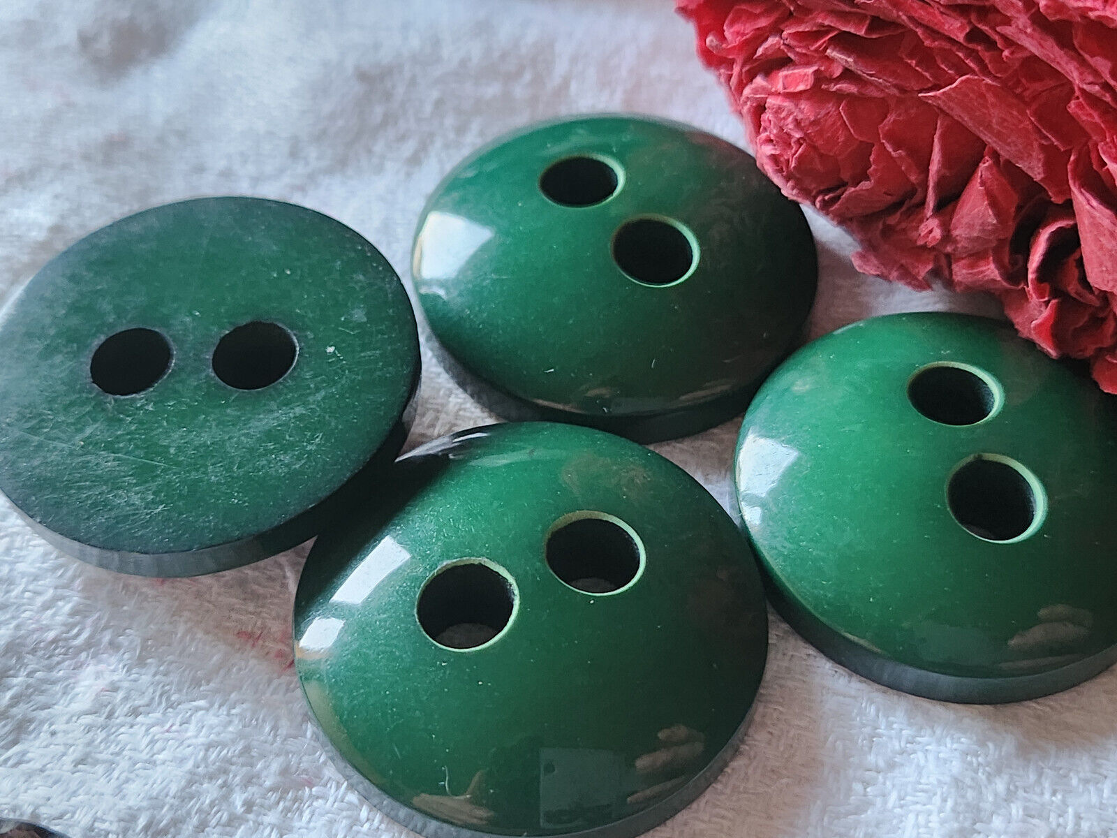 Lot 4 gros boutons vintage vert bombé veste XXL 3,3 cm ref 302