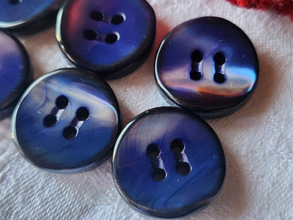Lot  6 boutons anciens en nacre bleu épais bord 2,2 cm lourd ref  5476