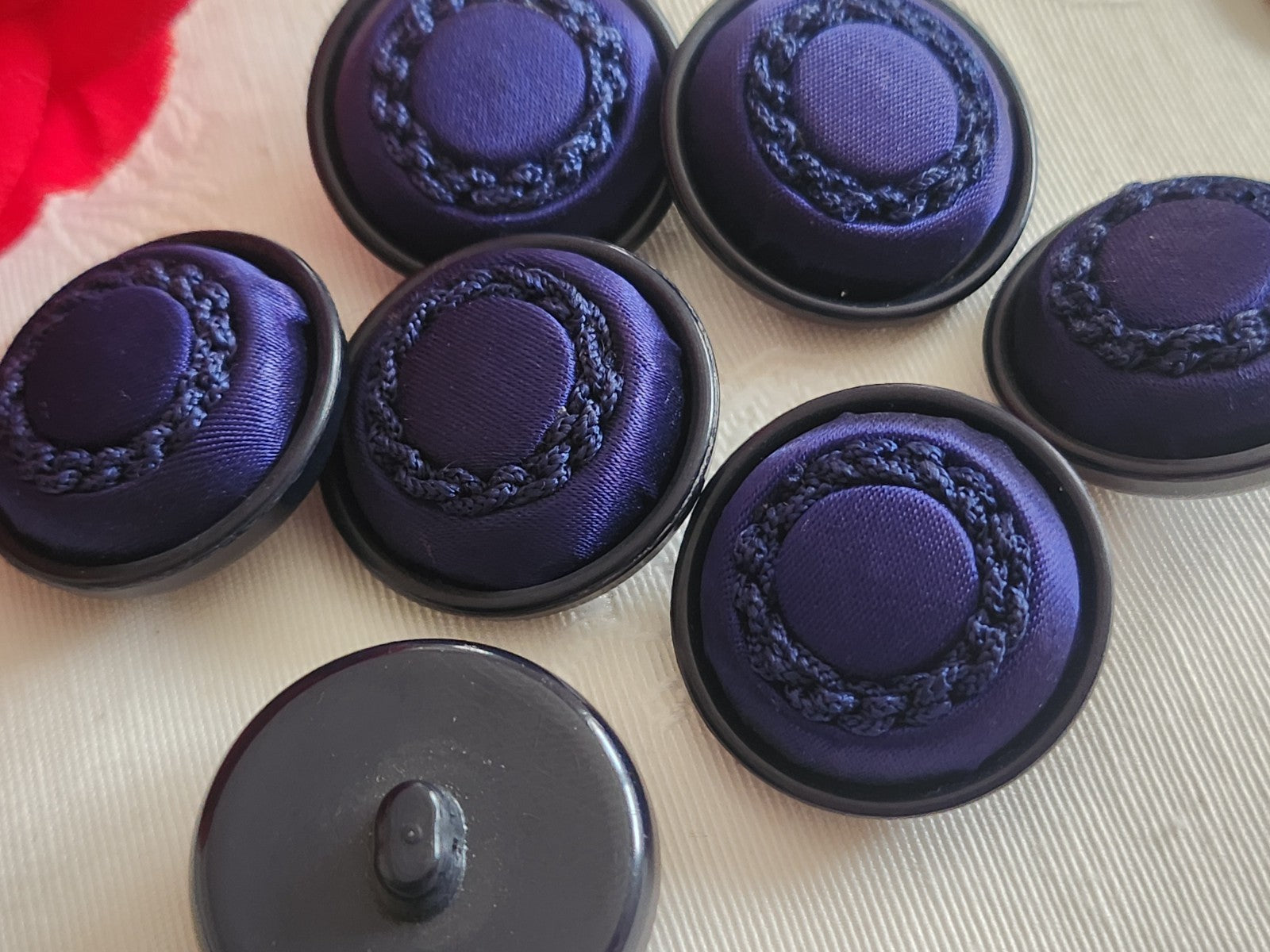 lot 6 boutons anciens vintage passementerie lumineux bleu  2,7 cm   ref 6341 **