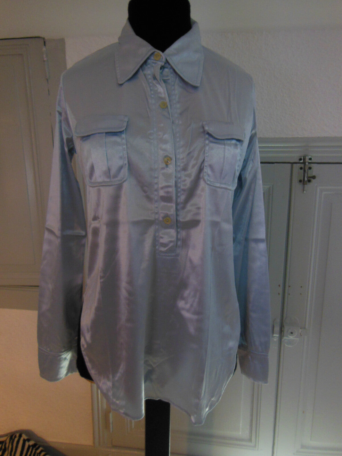 Pur vintage ancienne chemise argenté lumineuse grise blouse jolie T 36/38  B1