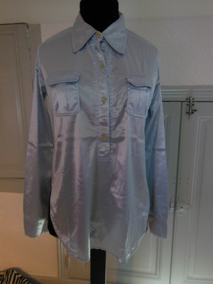 Pur vintage ancienne chemise argenté lumineuse grise blouse jolie T 36/38  B1