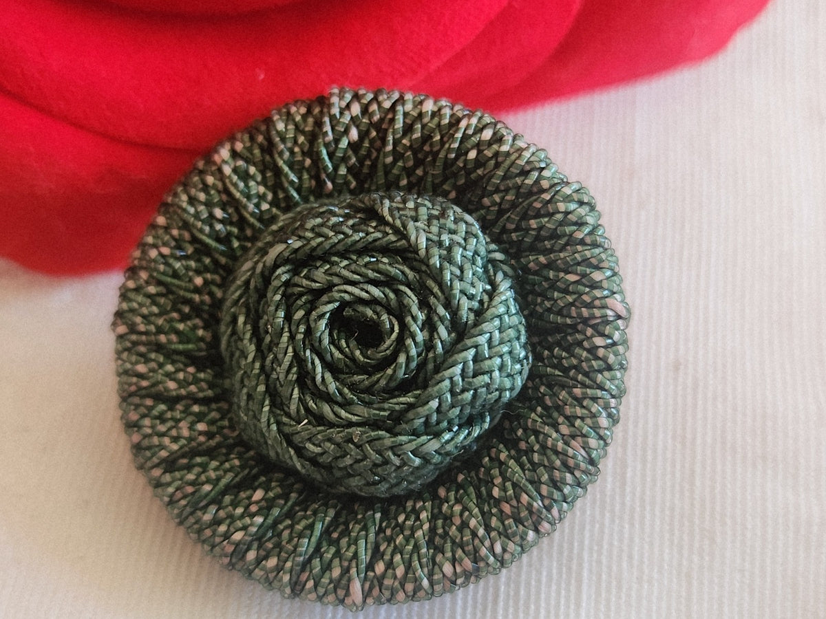 Collection gros  bouton vintage passementerie vert raphia 3 cm ou 30 mm G3T