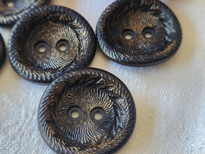 Lot 5 boutons vintage à trous bleu doré gros 2,6 sur 2,7 cm ref 4841
