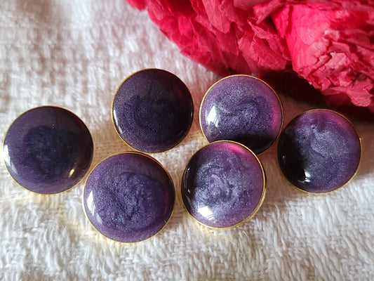 Lot 6 jolis boutons vintage en métal doré cœur violet 1, 2 cm ref 2255