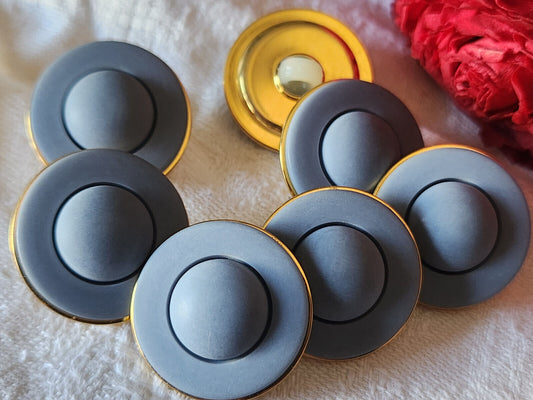 Lot 6 boutons vintage bleu mat à pied metal 2,2  cm ref 5889