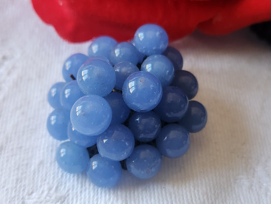 Ancien bouton perle en verre bleu double attache lourd  3,4 cm ref 570