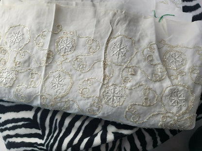 Ancien tissu style crêpe crème ornement irisé  2 m 70  sur sur  91 cm B3