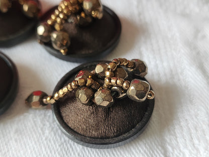 Collection lot 6 boutons  passementerie marron pendants perlé  2,4 cm ref 3569