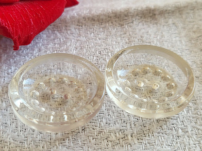 Duo boutons anciens épais en verre transparent  2,3 cm G13G