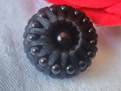 Superbe bouton ancien passementerie perlé noir vintage couturier 2,6 cm  ref 497