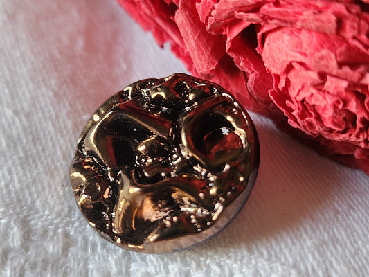 Bouton ancien en verre marron effet froissé à pied vintage 2,2 cm G3H
