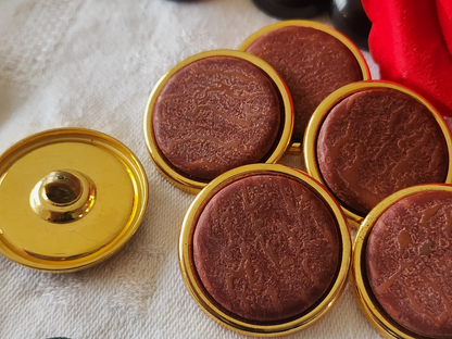 lot 6 gros boutons vintage collection  métal rouge marron 3 cm lourd ref 3952 **