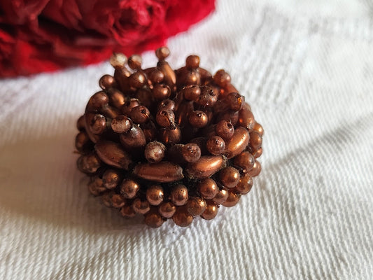 Bouton vintage  métal torsade perle main bijoux parurier 2,6 cm D19F