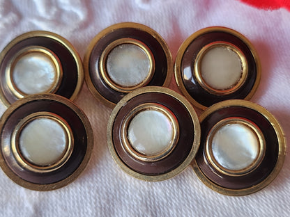 Lot 6 boutons anciens en metal coeur en nacre marron  1,7 cm ref 3906