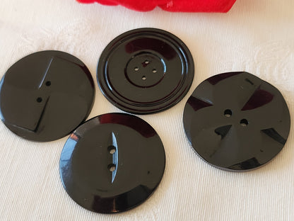 Lot 4 gros boutons anciens art deco noir 3,5 cm ref 6676