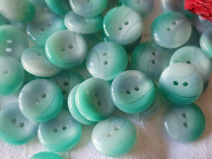 Lot 21  petits boutons vintage camaïeu bleu vert  à trous  1,1 cm ref 5354