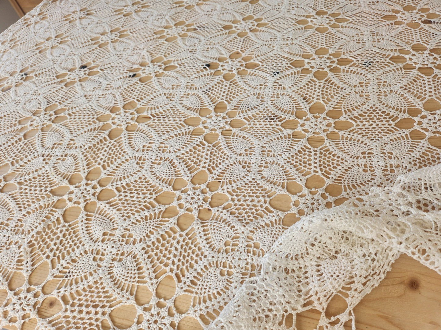 Ancienne nappe crochet blanc dessus de lit rideau 220 sur 145 cm B7