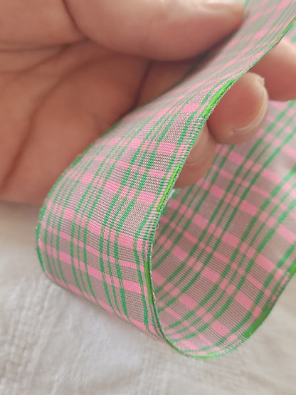 Ancien large ruban rose vert large 2 mètres sur 5,2  cm A5