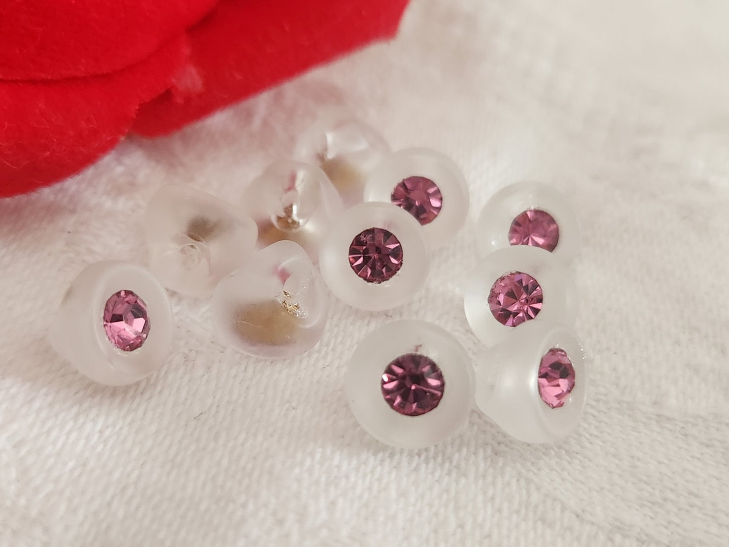 Lot 6 minuscules bouton en verre noir strass rose vintage 0,7/08 cm ref 6363