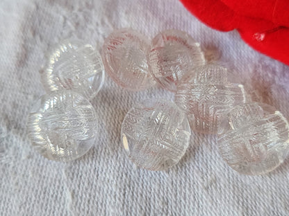 Lot 7 boutons anciens en verre transparent travaillé pied 1,3 cm ref 2873