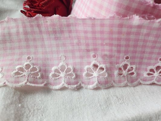 bordure galon feston rose vichy drap robe 1 mètre 70  sur 6 cm T1