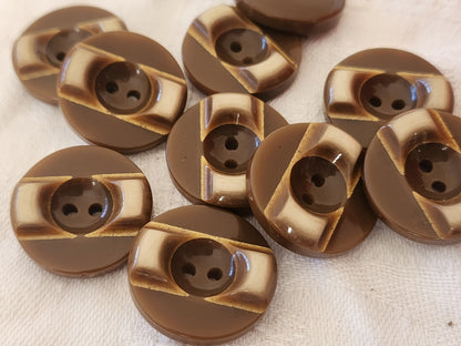 Lot 10 boutons vintage marron coeur en relief doré 2,2 cm trous ref 6090