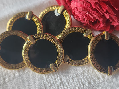 Lot 6 gros boutons vintage en metal émaillé noir 2,7 cm lourd ref 4776