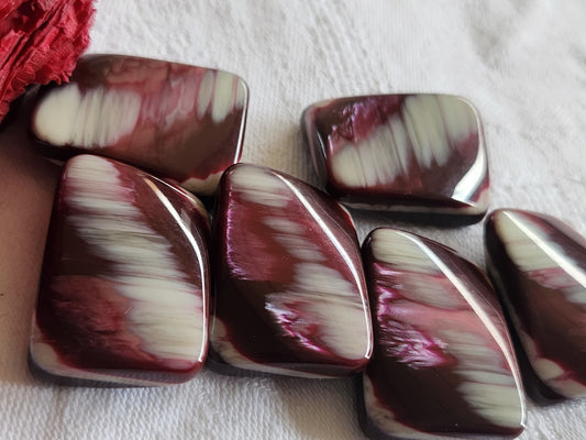 Lot 6 gros boutons lie de vin rectangle superbe 2 cm sur 2,8 cm ref 1683
