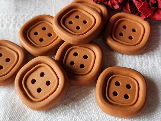 Lot 8 gros boutons vintage marron mat caramel 2,5 cm ref 2997