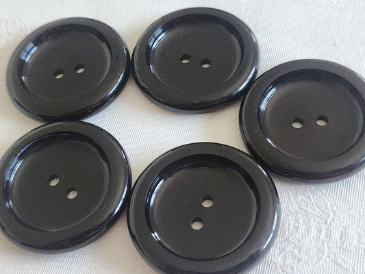 Lot 5 énormes boutons vintage noir XXL à trous 4,1 cm ref 6184