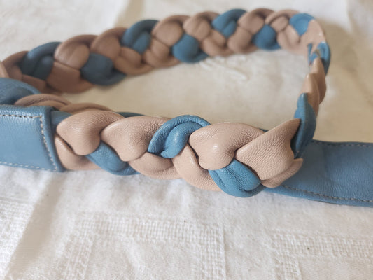 Ceinture ancienne vintage bleu et rose 74 cm à 78 cm A4