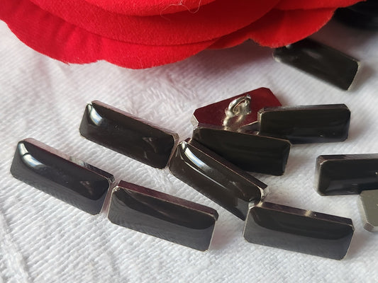 Lot 6 boutons vintage en métal argenté marron rectangle 1,5 sur 0,6 cm ref 4876