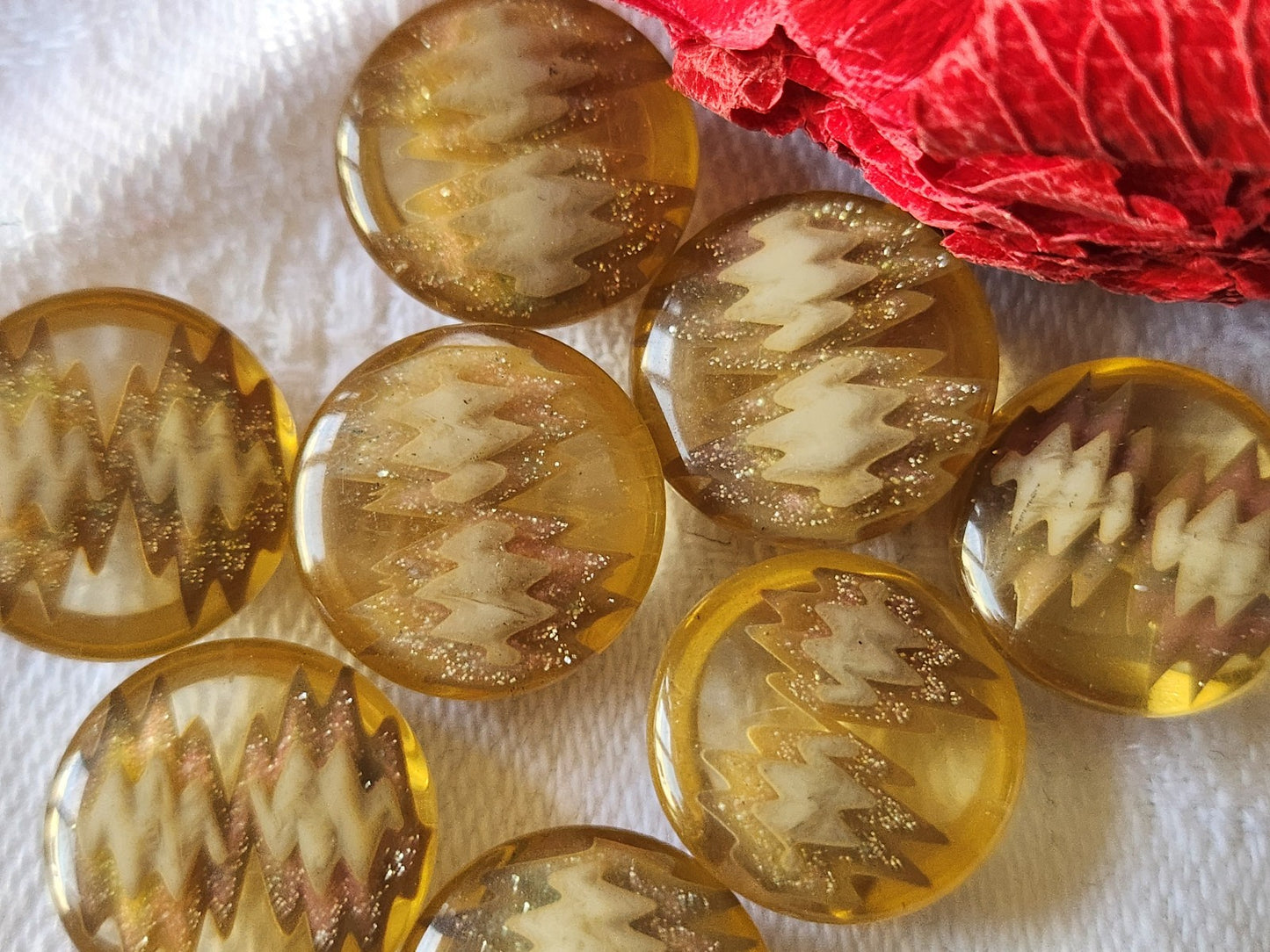 Lot 8 boutons vintage marron inclusion paillette pied 1,4 cm ref 3756