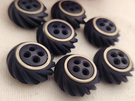 Lot 7 boutons vintage bleu mat anneau metal gris 1,7  cm ref 207