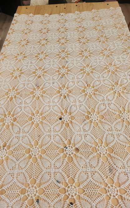 Ancienne nappe crochet blanc dessus de lit rideau 220 sur 145 cm B7