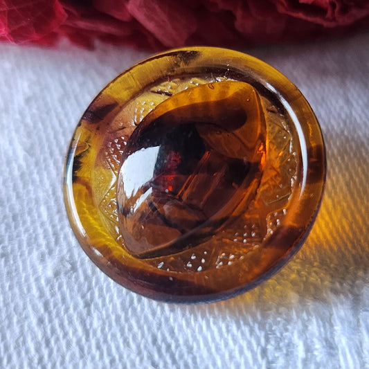 Bouton ancien en verre marron effet ecaille pied 2,2 cm G8J