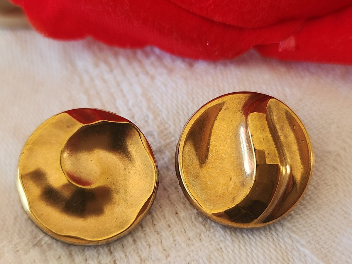 Duo boutons anciens en verre vintage doré   1,7 cm G11D