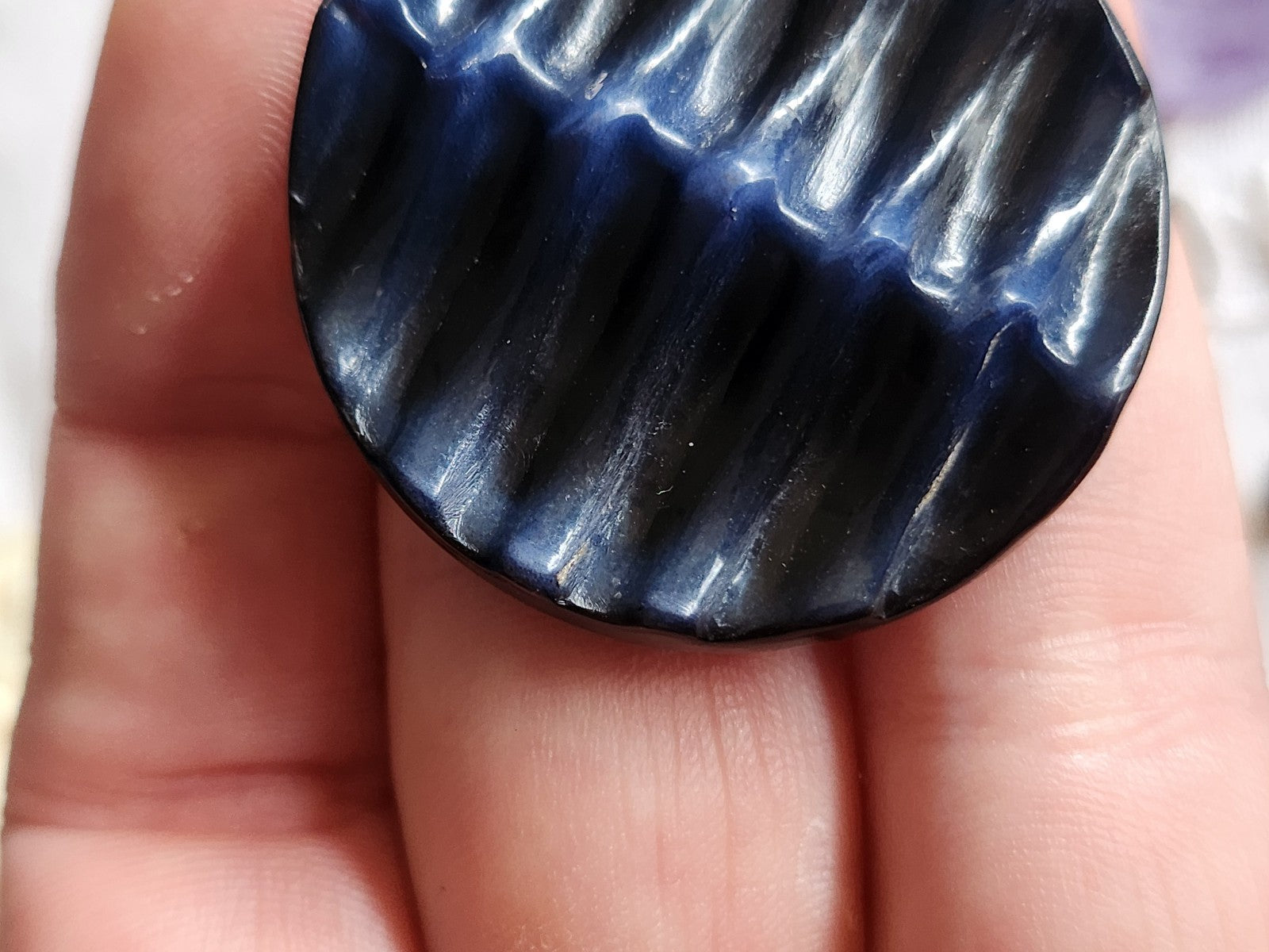 Gros bouton ancien en celluloïd bleu superbe pied 3,8 cm ref 1179