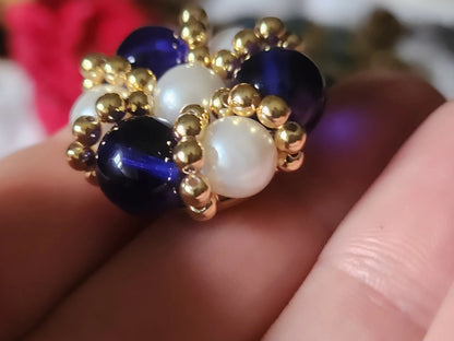 Bouton vintage métal torsade perle en verre parurier bleu 2,7 cm ref 5187