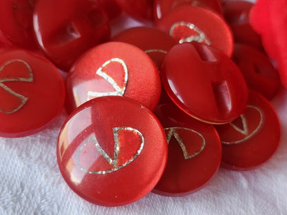 Lot 6boutons vintage rouge inclusion argenté pied 2,2cm ref 3929