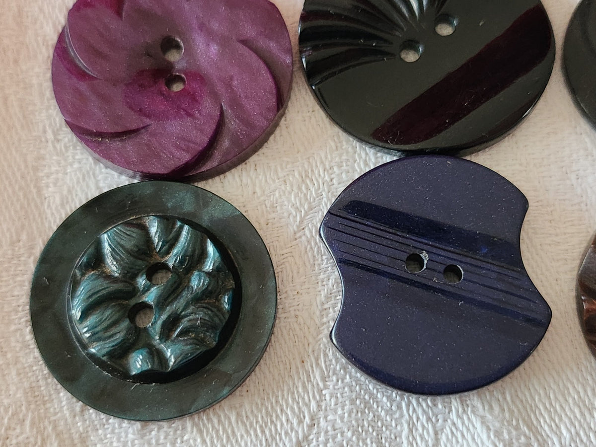 Lot 6 boutons ancien art deco bakelite plastique galalithe 2,5 / 2,9 cm ref 4023