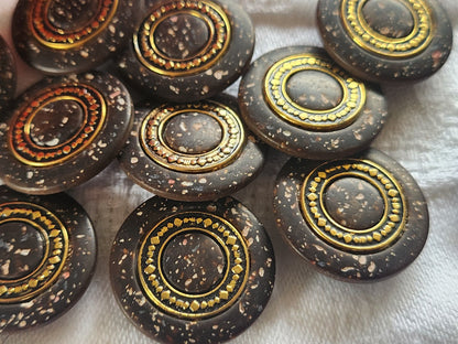 Lot 5 jolis boutons vintage marron moucheté doré pied  2,2 cm ref 2298