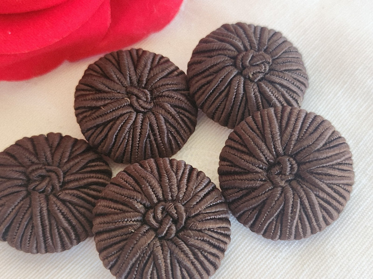Lot 5 boutons anciens passementerie marron pied 2,5 cm ou 25 mm ref 6284