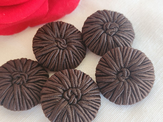 Lot 5 boutons anciens passementerie marron pied 2,5 cm ou 25 mm ref 6284