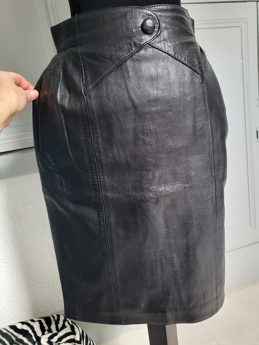 Pur vintage  jupe crayon en cuir noir taille haute     38 à vérifier B5