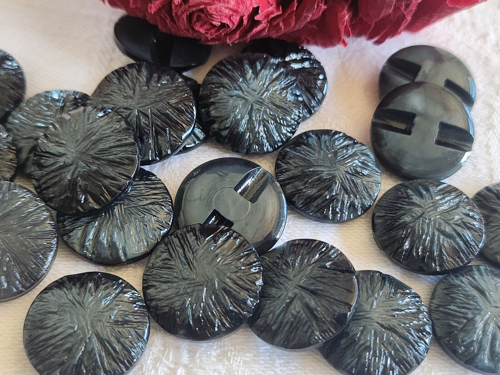 Lot 10 boutons vintage gris bleuté texturé pied 1,7 cm ref 372